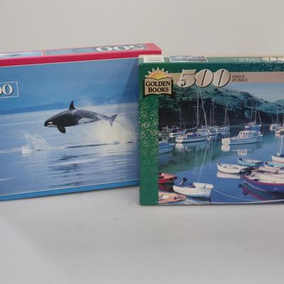 Hoyle 500 Whale puzzle and Golden books500 piece puzzle