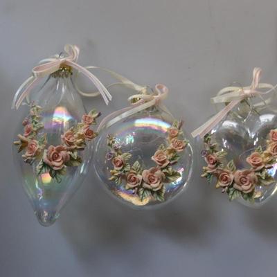 Vintage Set Of 3 Victorian Style Christmas Ornaments Applied Floral