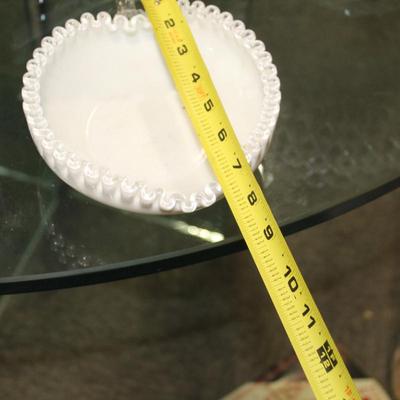 Vintage Fenton Milk Glass Clear Edge Ruffled Heart Shaped Candy Dish Bowl 8 by 6