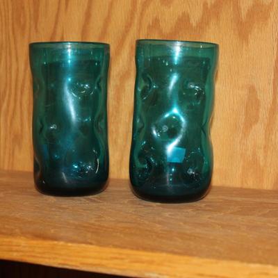 Blenko Large Dimple Glasses - Set of 2 - Emerald Green
