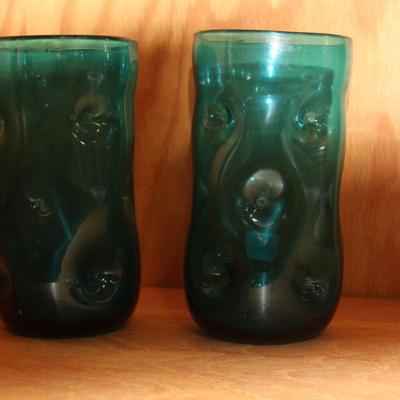 Blenko Large Dimple Glasses - Set of 2 - Emerald Green