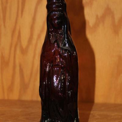Large Virgin of Guadalupe Holy Water Bottle, Hand Blown Amethyst Glass, Avalos Art Glas