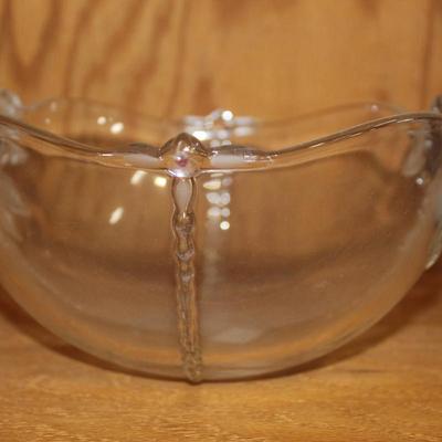 Vintage Clear Glass Etched Leaves Flowers Bowl About 10 1/2" Y2