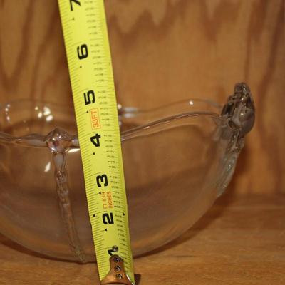 Vintage Clear Glass Etched Leaves Flowers Bowl About 10 1/2" Y2
