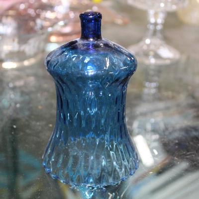 VTG Homco Home Interiors Blue Diamond Glass Candle Holder
