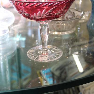 Vintage Czech Glass Cranberry Cut to Clear Cocktail or Champagne Glass