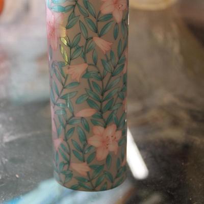 intage Otagiri Japan “Serenade” Vase Teal Pink Floral Gold Rim 8.75”intage Otagiri Japan “Serenade” Vase Teal Pink Floral Gold Rim 8.75”