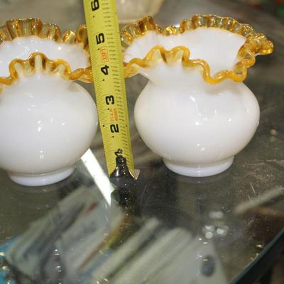 Fenton Gold Crest Double Crimped Vase Pair