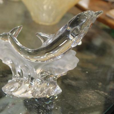 VINTAGE LENOX 1995 FINE CRYSTAL ART GLASS FROSTED DOLPHIN SCULPTURE GERMANY 8.5"