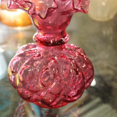 Vintage Fenton Cranberry Ruffle Vase