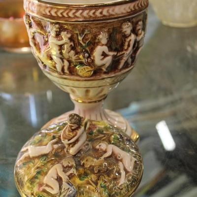 Capodimonte Italy Vintage Hand Painted High Relief Putti Cherub Vase