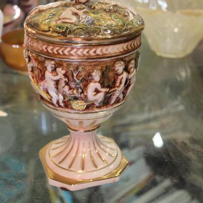 Capodimonte Italy Vintage Hand Painted High Relief Putti Cherub Vase