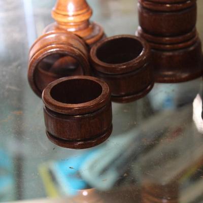 Vintage New Wood Candle/Napkin Holder set of 2 With 8 Napkin Rings
