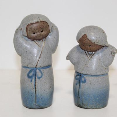 Vintage Japanese Clay Girls Salt and Pepper Shakers Japan Kimono