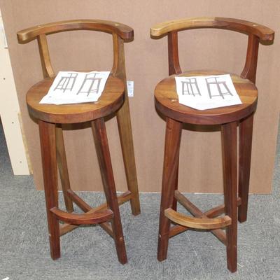 Pair Studio Crafted Wooden Bar Stools with Rounded back rests