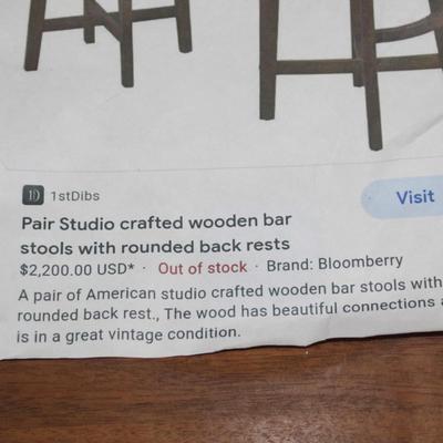 Pair Studio Crafted Wooden Bar Stools with Rounded back rests