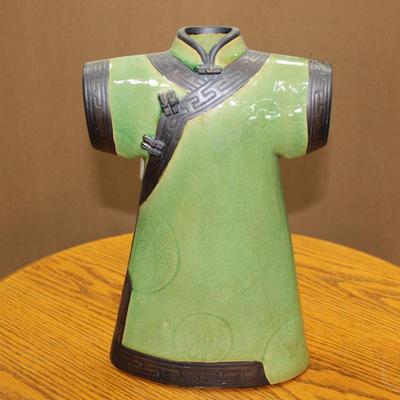 Chinese Green Crackle Porcelain Vase Imperial Robe With Key Fret & Roundels