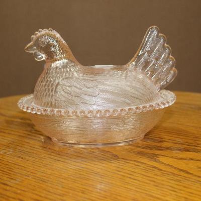 Vintage Indiana Glass Chicken/Hen on Nest - Clear Candy Dish
