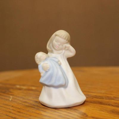 Sleepy Little Girl With Doll Figurine Ceramic