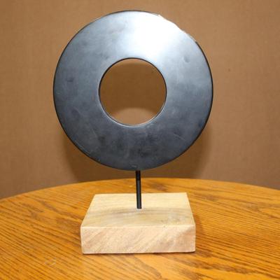 Standing Black Stone Disc Figurine Modern Sculpture (see blemish)