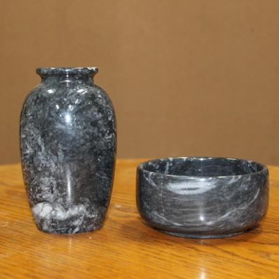 Marble-like small vase and candy bowl