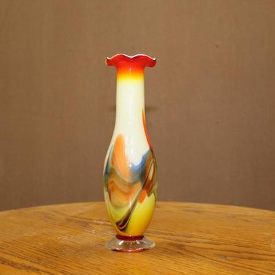 Vintage Hand Blown Yellow Multi Colored Glass Vase