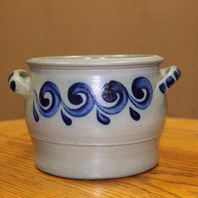 Antique French Stoneware Earthenware Crock Jar Lard Cobalt gray Barn Style