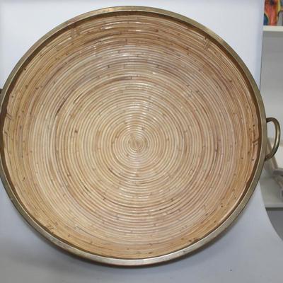 Large wooden basket with gold rim