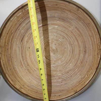 Large wooden basket with gold rim