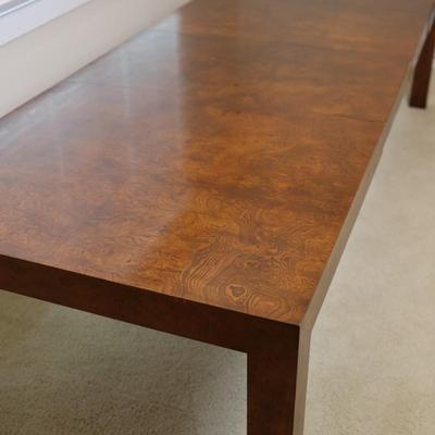 Mid Century Solid Burlwood Expanding Dining Table with 2 Leaves