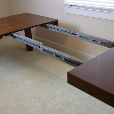 Mid Century Solid Burlwood Expanding Dining Table with 2 Leaves