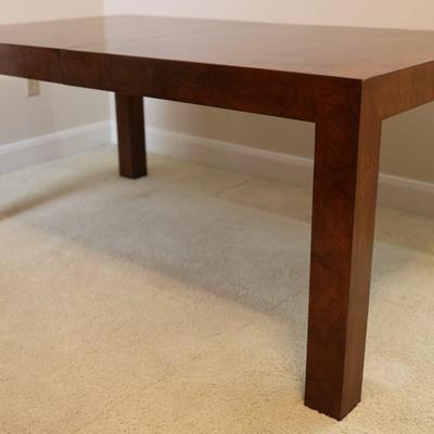 Mid Century Solid Burlwood Expanding Dining Table with 2 Leaves