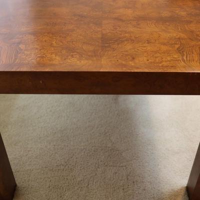 Mid Century Solid Burlwood Expanding Dining Table with 2 Leaves