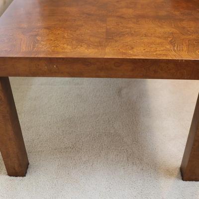 Mid Century Solid Burlwood Expanding Dining Table with 2 Leaves