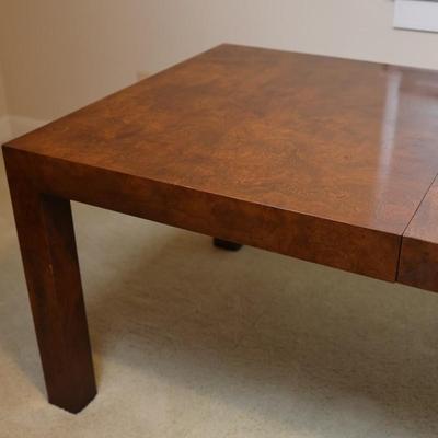 Mid Century Solid Burlwood Expanding Dining Table with 2 Leaves