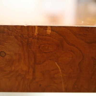 Mid Century Solid Burlwood Expanding Dining Table with 2 Leaves