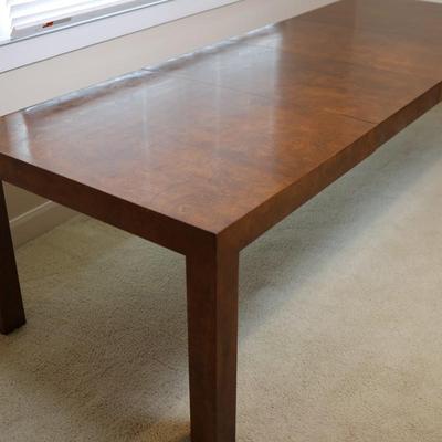 Mid Century Solid Burlwood Expanding Dining Table with 2 Leaves