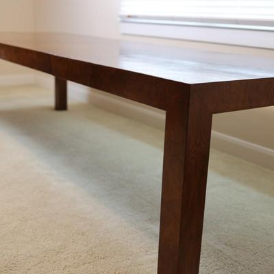 Mid Century Solid Burlwood Expanding Dining Table with 2 Leaves