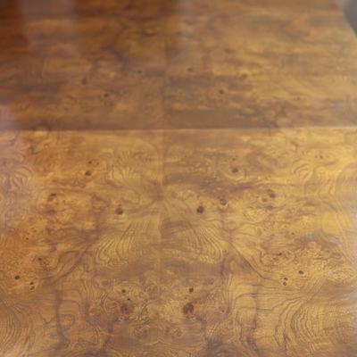 Mid Century Solid Burlwood Expanding Dining Table with 2 Leaves