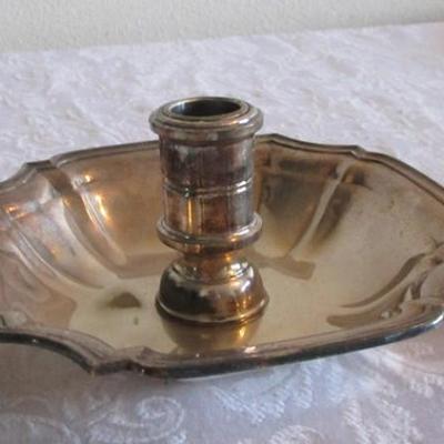 Silver-plated bell, cup, and vintage candle holder