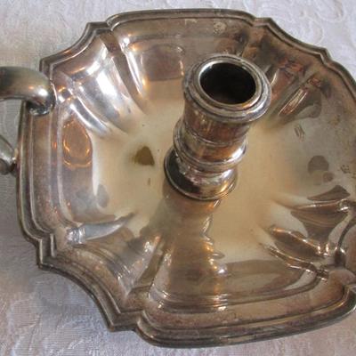 Silver-plated bell, cup, and vintage candle holder