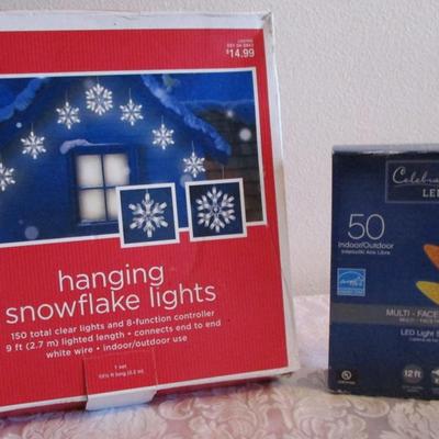 1 box Hanging Snowflake Lights,  1 box 50 faceted C6 lights
