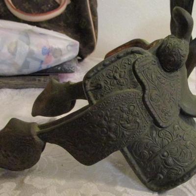 Solid Copper-plated bronze horse with saddle separate from the horse