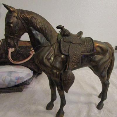 Solid Copper-plated bronze horse with saddle separate from the horse