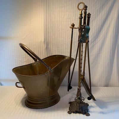 Brass Coal Bucket & Fireplace Tools (2R-HS)