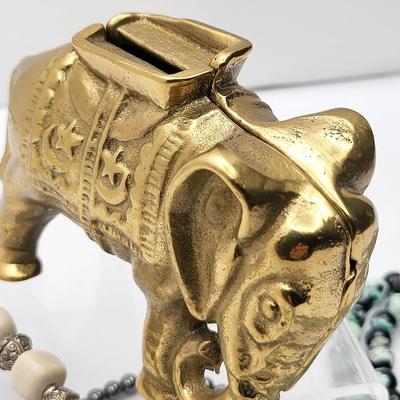 Various Stone Bracelets, Necklaces, Pendants & Brass Elephant