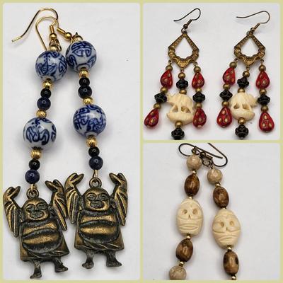 (3) Pairs Asian Themed Dangle Earrings