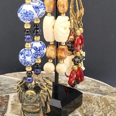 (3) Pairs Asian Themed Dangle Earrings