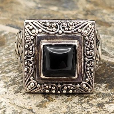 Square Onyx Sterling Silver Ring 10.1gr