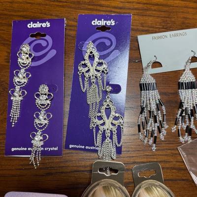 Earrings, necklaces, pins